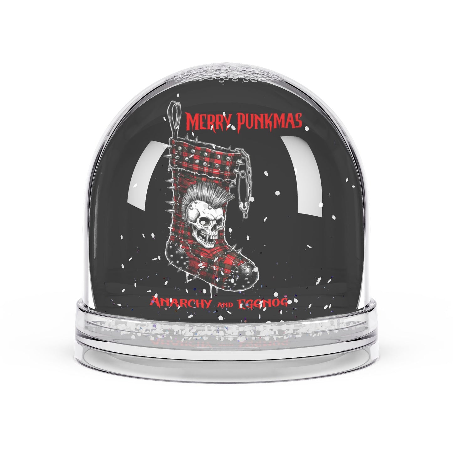 Merry Punkmas Snow Globe — Punk Christmas Stocking with 'Anarchy and Eggnog'