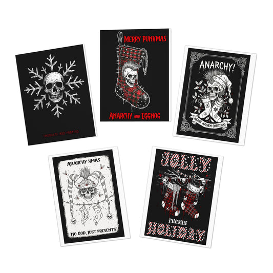 Punk Rock Holiday Cards: 5-Pack Anarchy Christmas Greeting Set