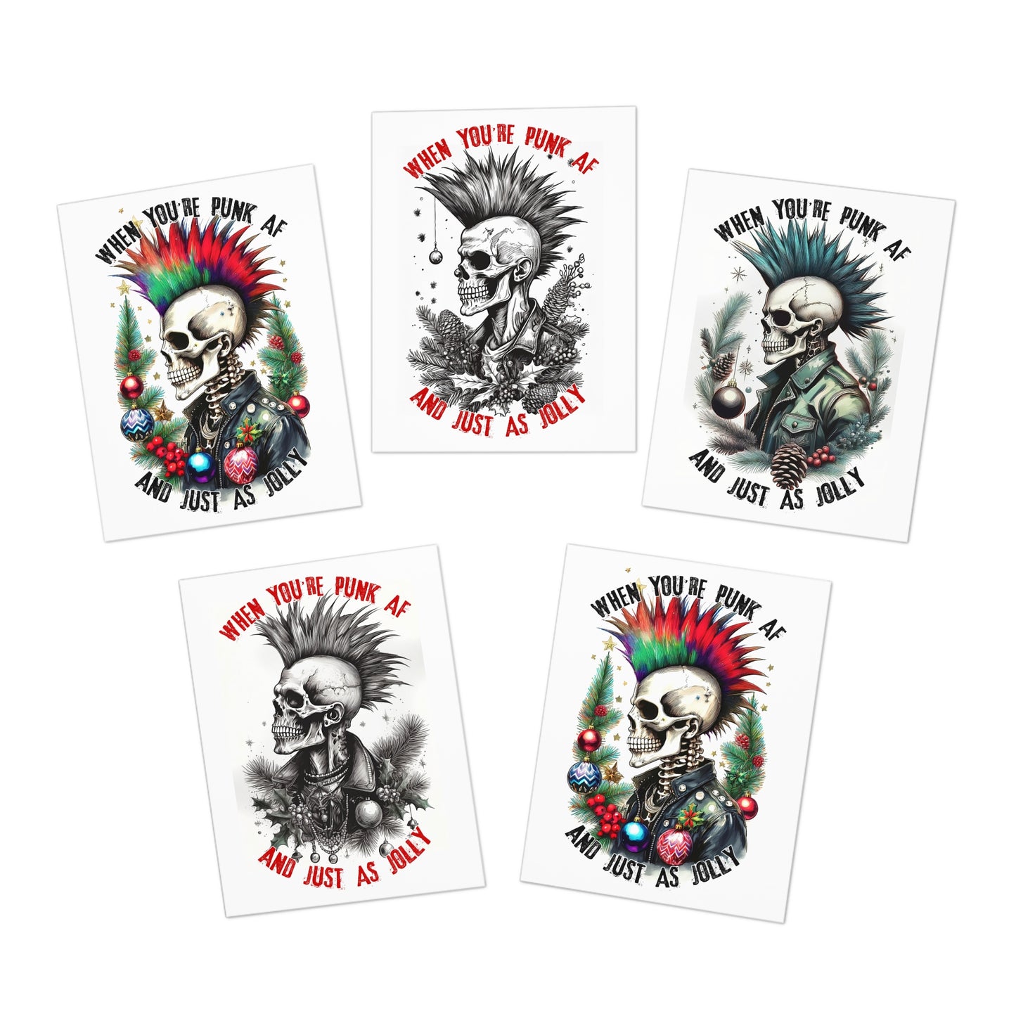 Punk AF Multi-Design Holiday Greeting Cards (5-Pack)