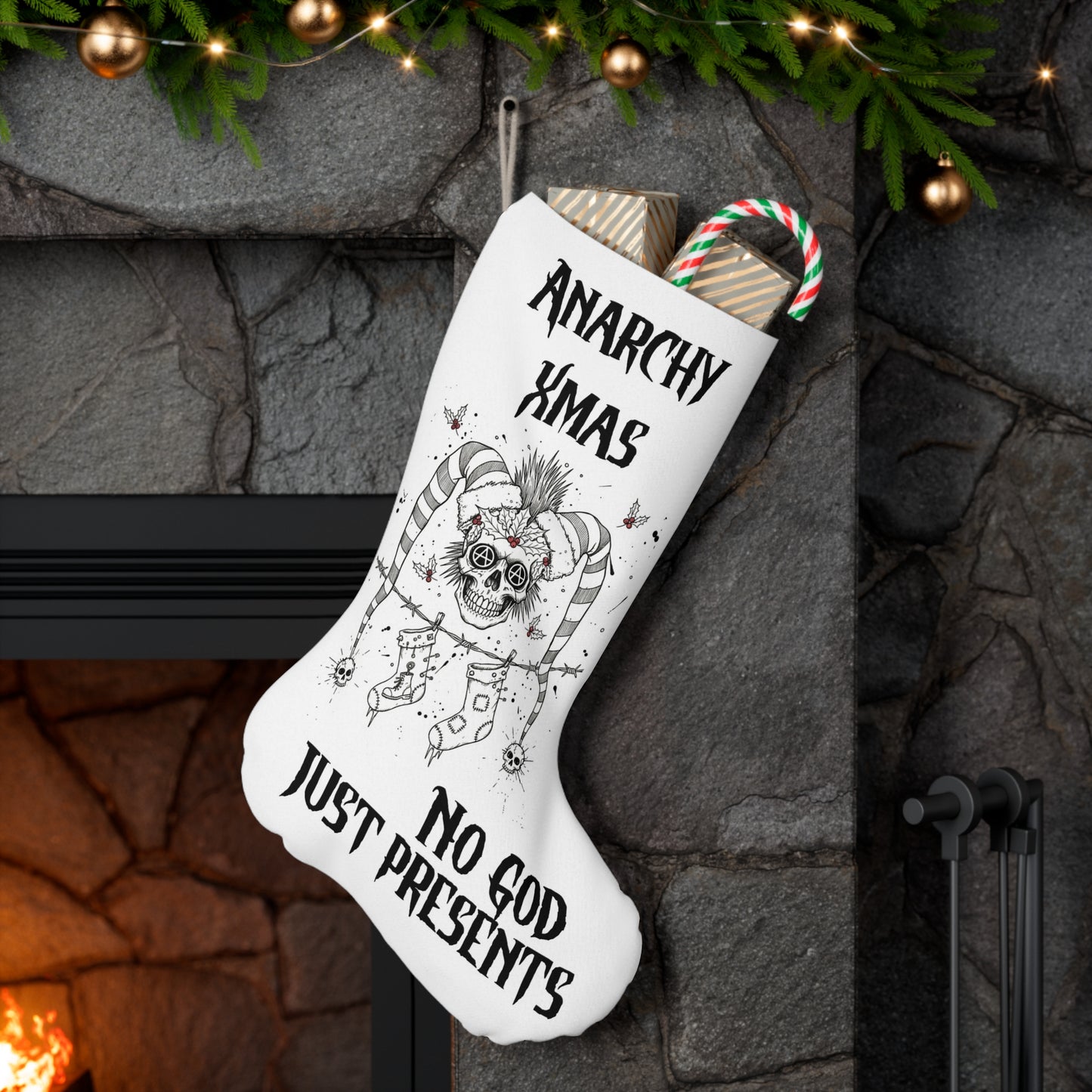 Anarchy Christmas Stocking — "No God, Just Presents" Holiday Stocking