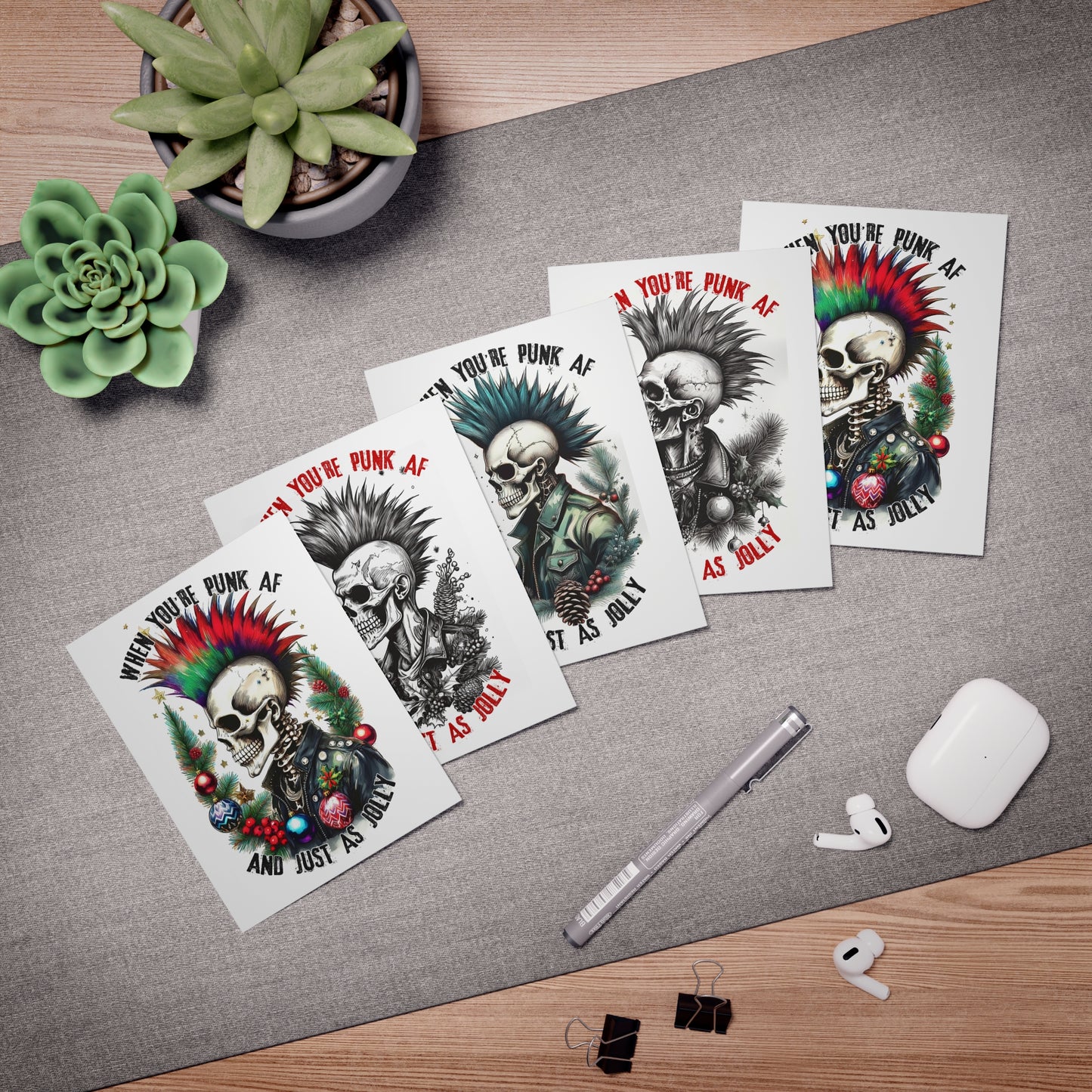 Punk AF Multi-Design Holiday Greeting Cards (5-Pack)