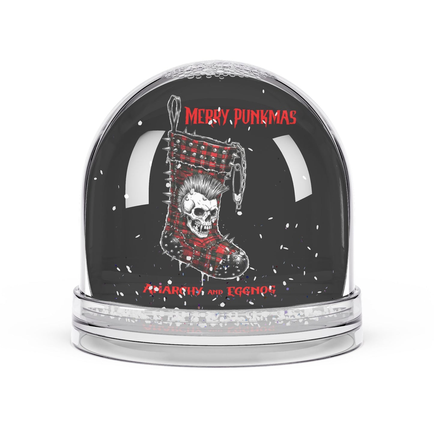 Merry Punkmas Snow Globe — Punk Christmas Stocking with 'Anarchy and Eggnog'