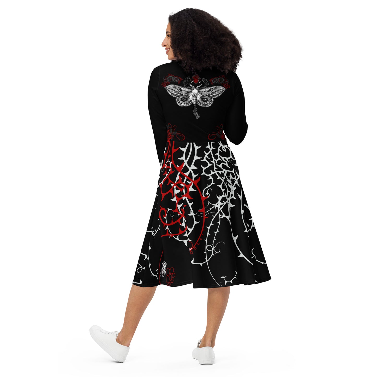 SCORPION MOTH All-over print long sleeve midi dress