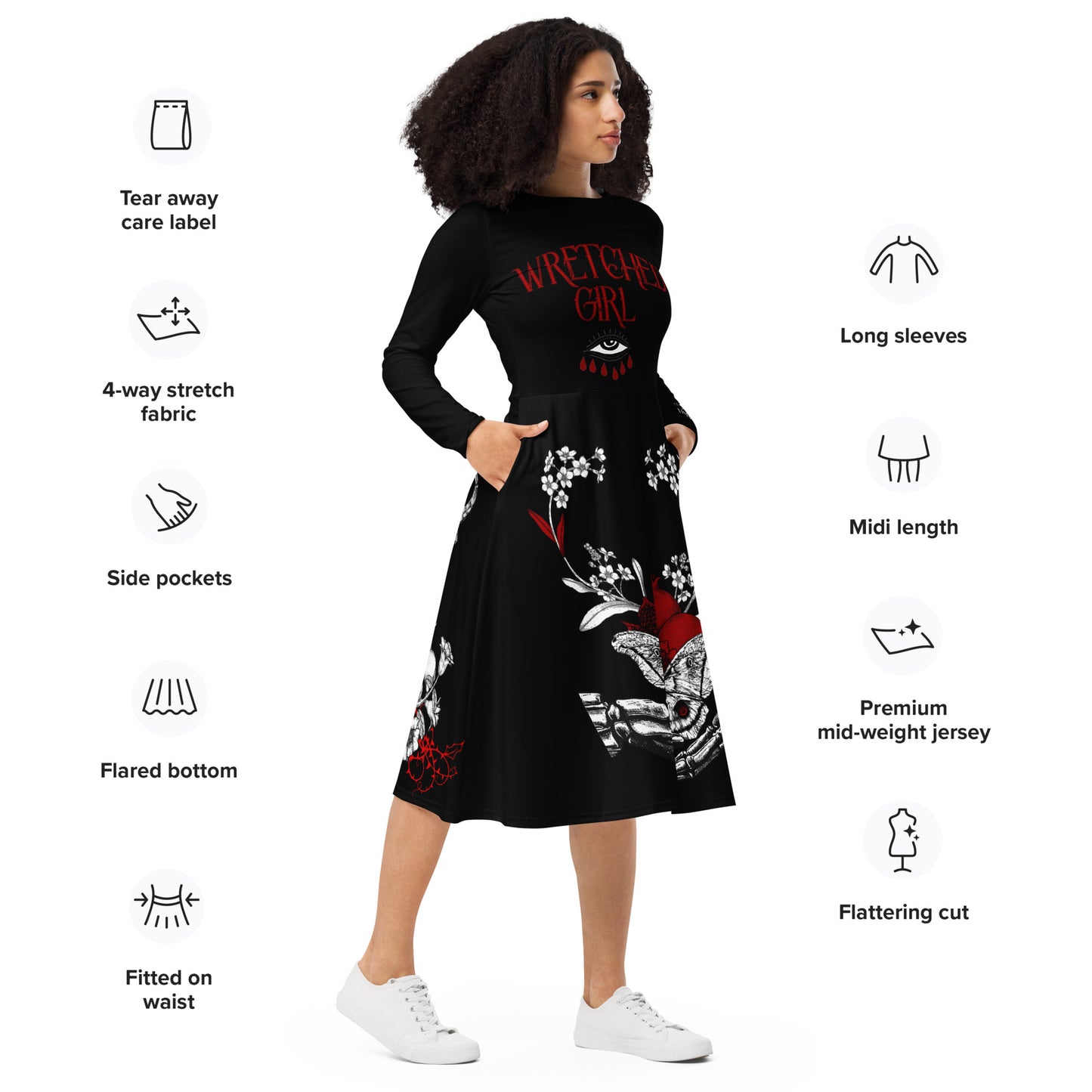 WRETCHED GIRL All-over print long sleeve midi dress #2