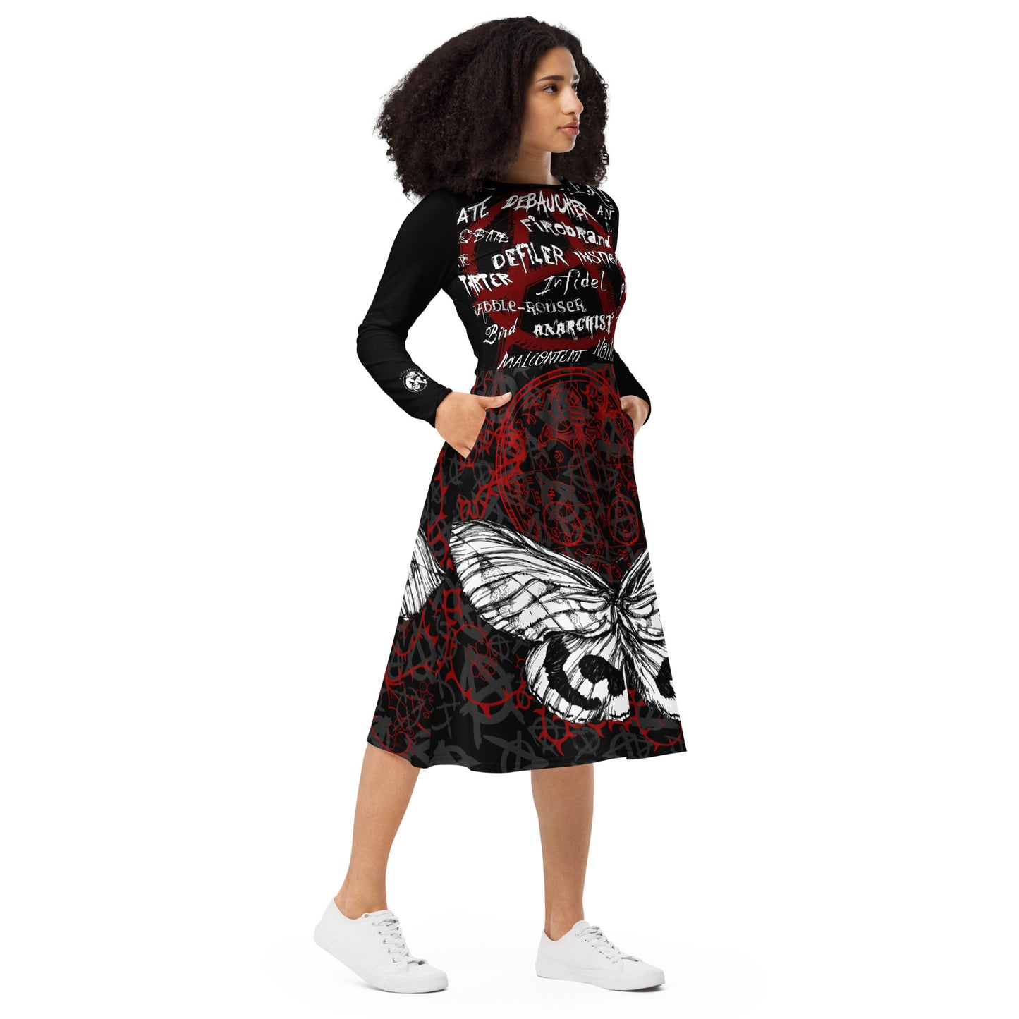 GARBAGE PEOPLE All-over print long sleeve midi dress