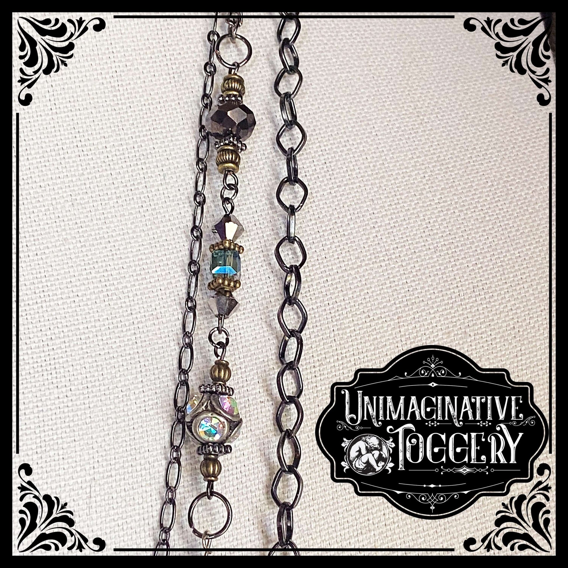 Iridescent blue green and gunmetal multi strand antique vintage beaded necklace - Unimaginative By Charli Siebert