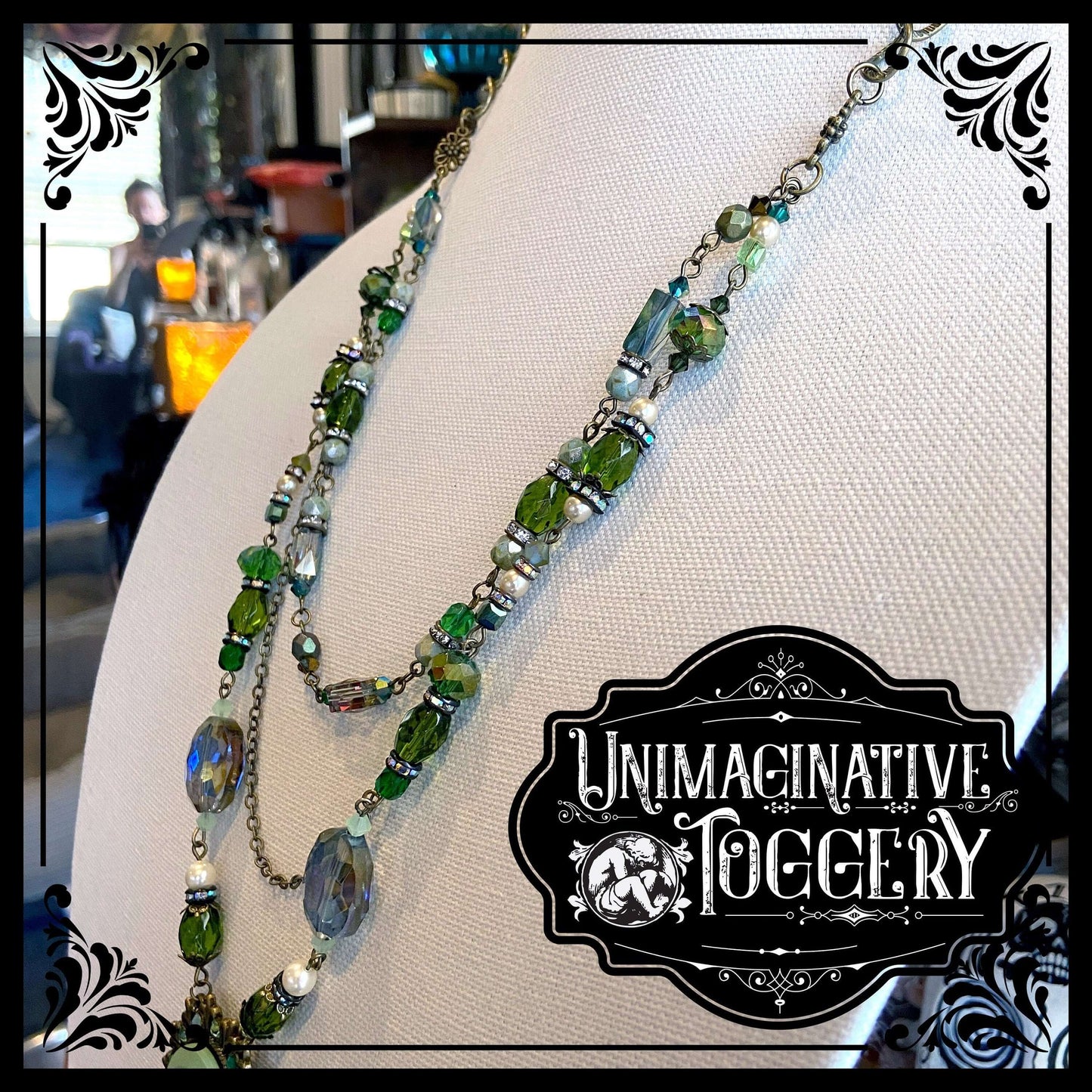 Bronze green black cameo beaded multi strand antique necklace - Unimaginative By Charli Siebert