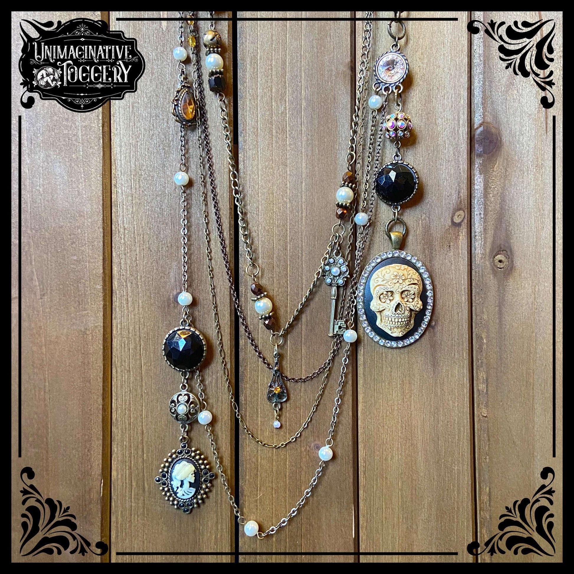 Skull cameos multi strand antique necklace - Unimaginative By Charli Siebert